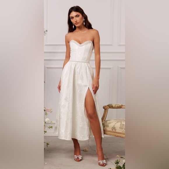 V. Chapman Dresses & Skirts - The Lucia Dress in White Baroque Floral V. Chapman corset jacquard